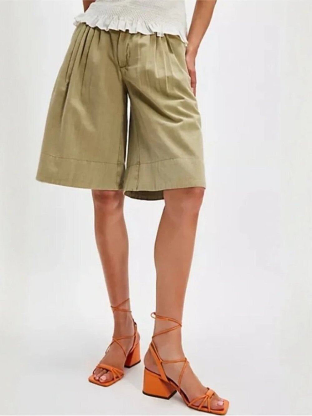 Free People Sadie A-Line Long Shorts in Aloe NWT Size 0 Summer Classic Modest